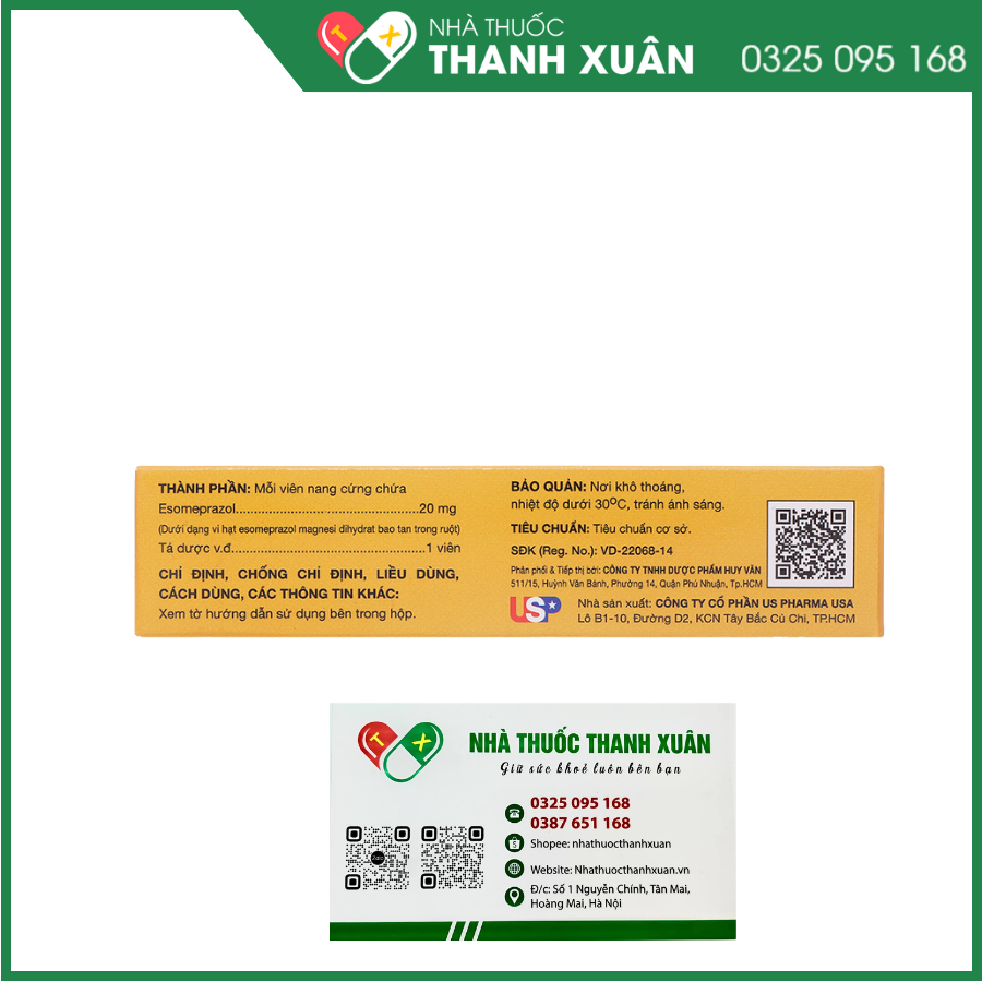 Esomeprazol 20-US điều trị trào ngược dạ dày-thực quản
